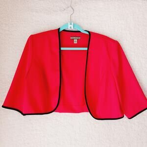 Jacket Women Open Maya Brooke Coral Black Trim Cropped Office Casual Size 16